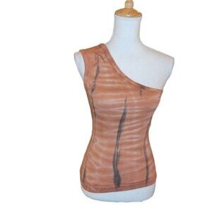 Olivaceous Ribbed Tie Dye One Shoulder Top Peach Size Small